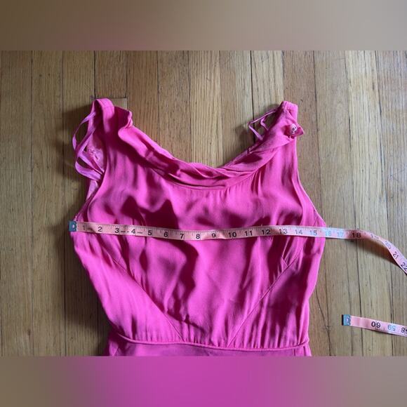 60s Vintage Hot Pink Crepe Dress Swing Dress w High Neckline - Picture 5 of 9